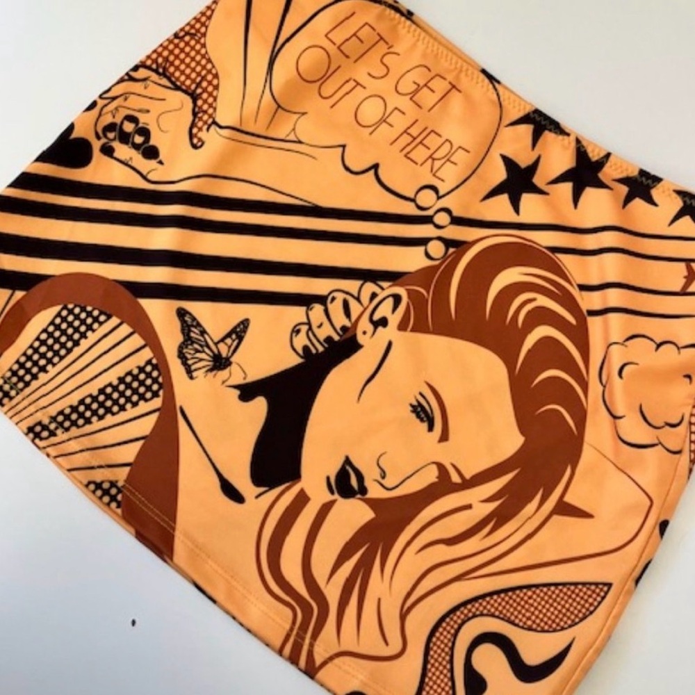 House of Sunny | Let’s get out of here | Graphic Orange Pop-Art Mini Skirt